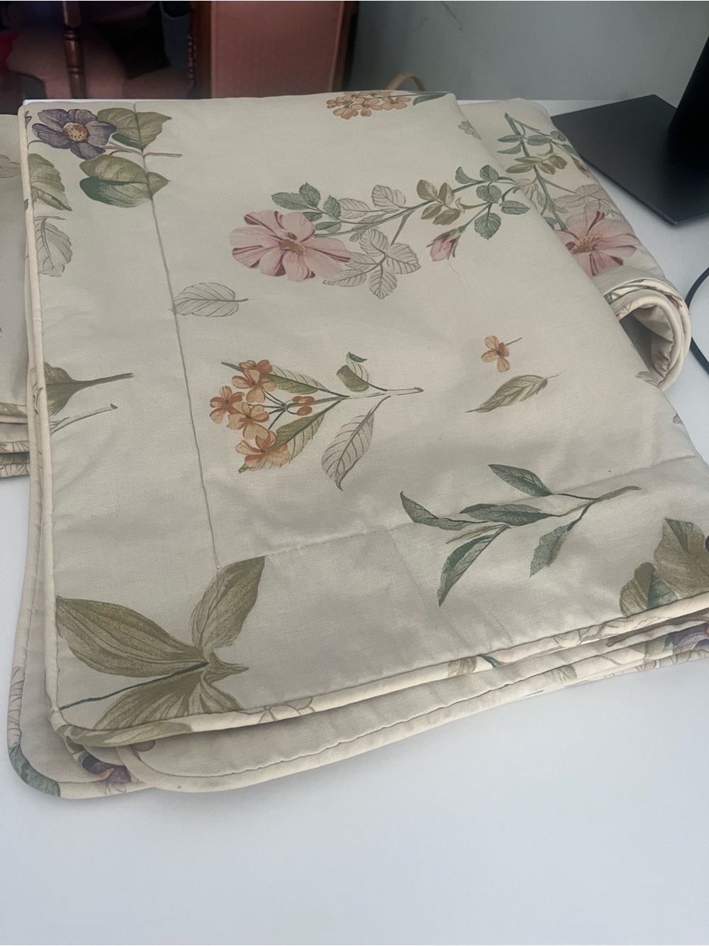 Floral Cream Botanical Pillow shams  set Elegant Pink & Green Design